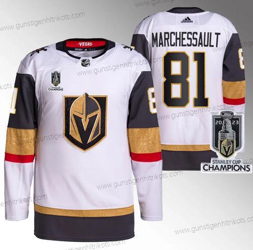 Herren Vegas Golden Knights #81 Jonathan Marchessault 2023 Stanley Cup Champions Strickerei Trikots – Weiß