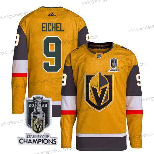 Herren Vegas Golden Knights #9 Jack Eichel 2023 Stanley Cup Champions Strickerei Trikots – Gold