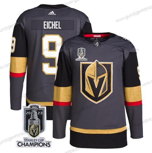 Herren Vegas Golden Knights #9 Jack Eichel 2023 Stanley Cup Champions Strickerei Trikots – Grau