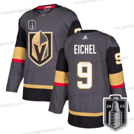 Herren Vegas Golden Knights #9 Jack Eichel 2023 Stanley Cup Final Strickerei Trikots – Grau