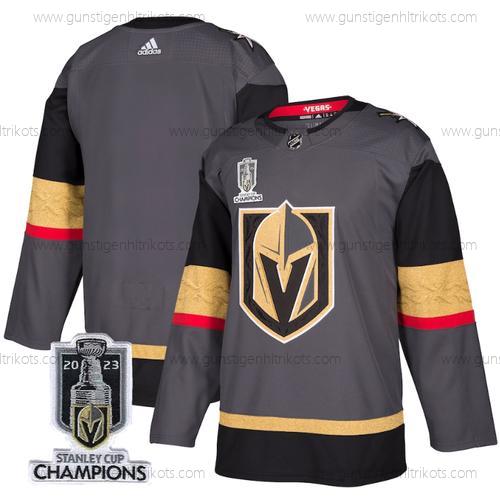 Herren Vegas Golden Knights Leer 2023 Stanley Cup Champions Strickerei Trikots – Grau