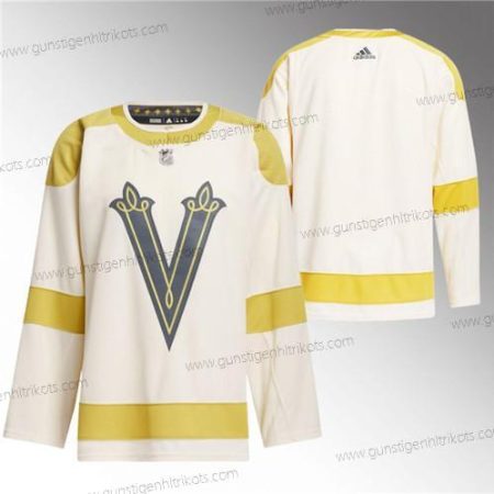 Herren Vegas Golden Knights Leer 2024 Winter Klassisch Primegreen Strickerei Trikots – Creme