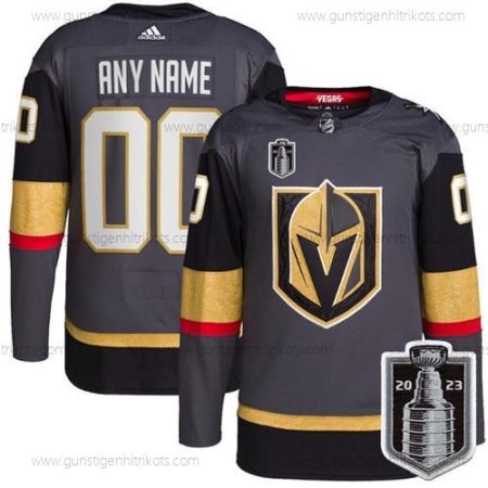 Herren Vegas Golden Knights Personalisiertes Active Spieler 2023 Stanley Cup Final Strickerei Trikots – Grau