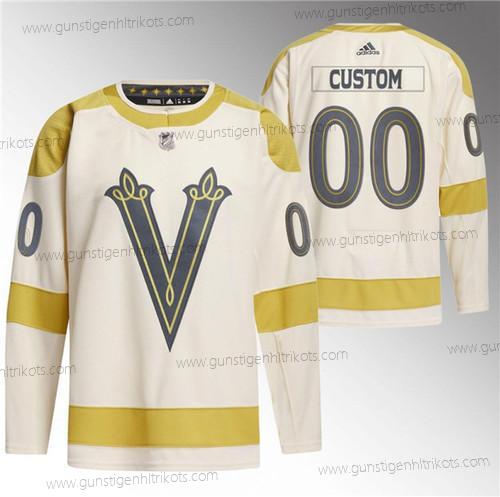 Herren Vegas Golden Knights Personalisiertes Active Spieler 2024 Winter Klassisch Breakaway Strickerei Trikots – Creme