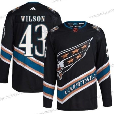 Herren Washington Capitals #43 Tom Wilson 2022-23 Rückseite Retro Strickerei Trikots – Schwarz