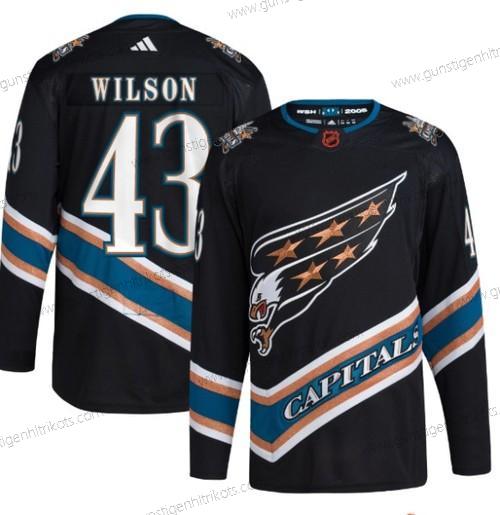 Herren Washington Capitals #43 Tom Wilson 2022-23 Rückseite Retro Strickerei Trikots – Schwarz