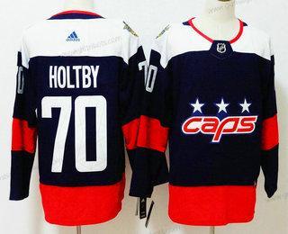 Herren Washington Capitals #70 Braden Holtby 2018 Stadium Series Strickerei NHL Hockey Trikots – Marineblau Blau