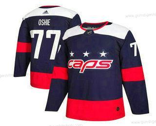 Herren Washington Capitals #77 T. J. Oshie 2018 Stadium Series Strickerei NHL Hockey Trikots – Marineblau Blau