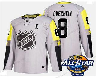 Herren Washington Capitals #8 Alex Ovechkin 2018 NHL All-Star Strickerei Ice Hockey Trikots – Grau