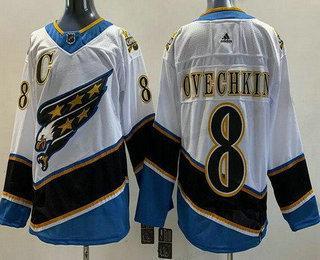 Herren Washington Capitals #8 Alex Ovechkin 2021 Rückseite Retro Authentisch Trikots – Weiß