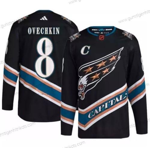 Herren Washington Capitals #8 Alex Ovechkin 2022-23 Rückseite Retro Strickerei Trikots – Schwarz