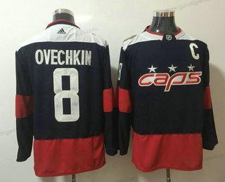 Herren Washington Capitals #8 Alexander Ovechkin 2018 Stadium Series Strickerei NHL Hockey Trikots – Marineblau Blau