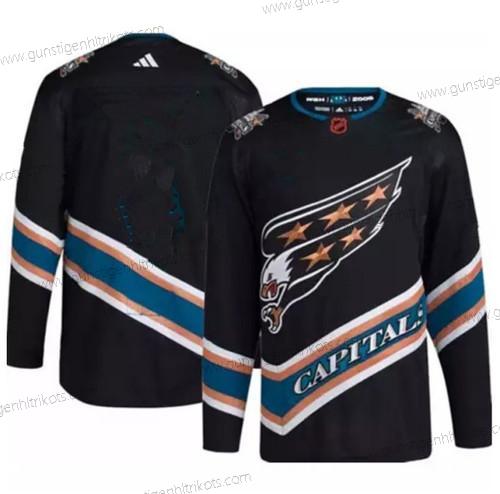 Herren Washington Capitals Leer 2022-23 Rückseite Retro Strickerei Trikots – Schwarz