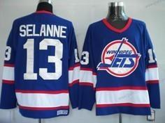 Herren Winnipeg Jets #13 Teemu Selanne Retro CCM Trikots – Marineblau Blau