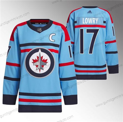 Herren Winnipeg Jets #17 Adam Lowry Jahrestag Primegreen Strickerei Trikots – Blau