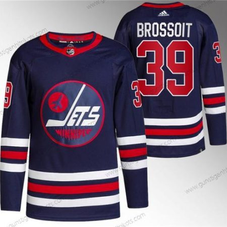 Herren Winnipeg Jets #39 Laurent Brossoit 2021-22 Strickerei Trikots – Marineblau