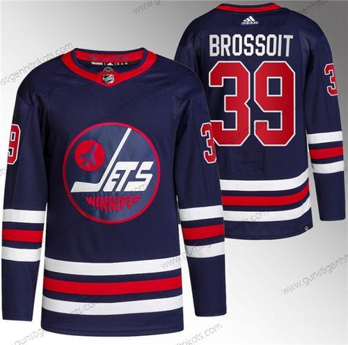 Herren Winnipeg Jets #39 Laurent Brossoit 2021-22 Strickerei Trikots – Marineblau