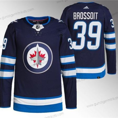 Herren Winnipeg Jets #39 Laurent Brossoit Strickerei Trikots – Marineblau