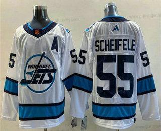 Herren Winnipeg Jets #55 Mark Scheifele 2022 Rückseite Retro Strickerei Trikots – Weiß