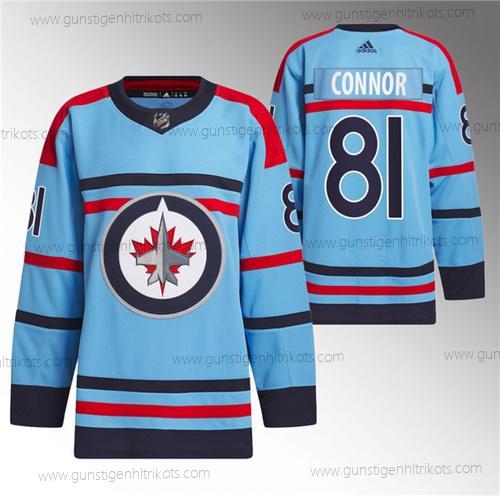 Herren Winnipeg Jets #81 Kyle Connor Jahrestag Primegreen Strickerei Trikots – Blau