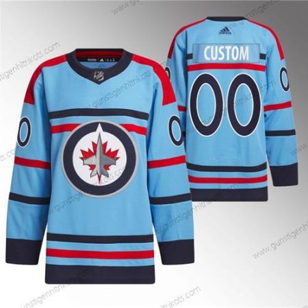 Herren Winnipeg Jets Personalisiertes Jahrestag Primegreen Strickerei Trikots – Blau