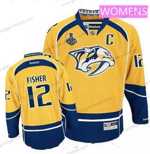 Herren WoNashville Predators #12 Mike Fisher 2017 Stanley Cup Finals C Patch Strickerei NHL Reebok Hockey Trikots – Gelb