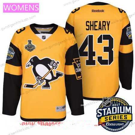 Herren WoPittsburgh Penguins #43 Conor Sheary Stadium Series 2017 Stanley Cup Finals Patch Strickerei NHL Reebok Hockey Trikots – Gelb