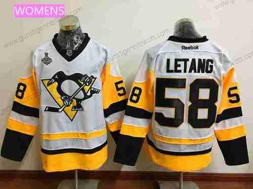 Herren WoPittsburgh Penguins #58 Kris Letang Ausweichtrikot 2017 Stanley Cup Finals Patch Strickerei NHL Reebok Hockey Trikots – Weiß