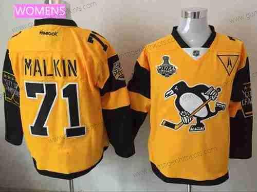 Herren WoPittsburgh Penguins #71 Evgeni Malkin Stadium Series 2017 Stanley Cup Finals Patch Strickerei NHL Reebok Hockey Trikots – Gelb