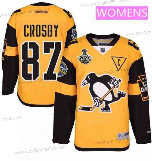 Herren WoPittsburgh Penguins #87 Sidney Crosby Stadium Series 2017 Stanley Cup Finals Patch Strickerei NHL Reebok Hockey Trikots – Gelb