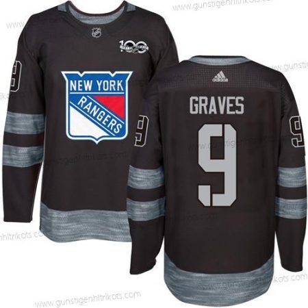 Herren York New York Rangers #9 Adam Graves 1917-2017 100th Jahrestag Strickerei NHL Trikots – Schwarz