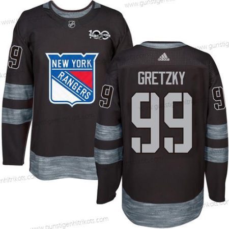 Herren York New York Rangers #99 Wayne Gretzky 1917-2017 100th Jahrestag Strickerei NHL Trikots – Schwarz