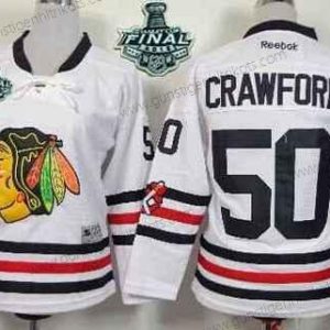 Jugend Chicago Blackhawks #50 Corey Crawford 2015 Stanley Cup 2015 Winter Klassisch Trikots – Weiß