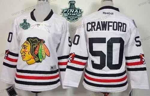 Jugend Chicago Blackhawks #50 Corey Crawford 2015 Stanley Cup 2015 Winter Klassisch Trikots – Weiß