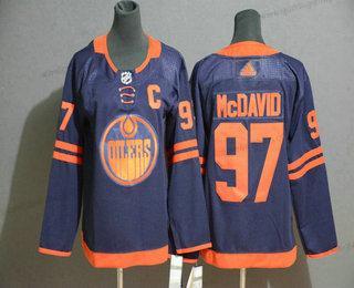 Jugend Edmonton Oilers #97 Connor Mcdavid 50Th Jahrestag Strickerei NHL Trikots – Marineblau Blau