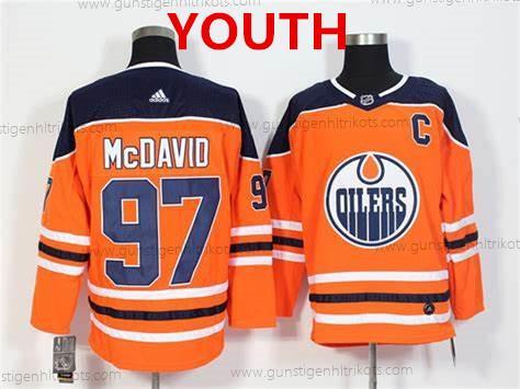 Jugend Edmonton Oilers #97 Connor Mcdavid Heimtrikots Authentisch Strickerei NHL Trikots – Orange