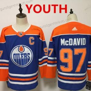 Jugend Edmonton Oilers #97 Connor Mcdavid Royal With Heimtrikots Hockey Strickerei NHL Trikots – Blau Orange