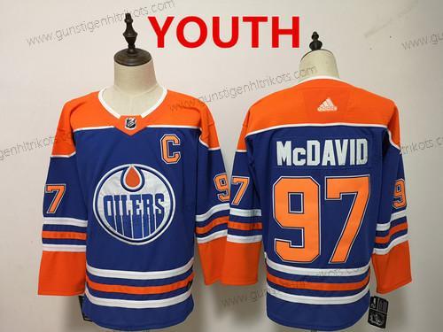 Jugend Edmonton Oilers #97 Connor Mcdavid Royal With Heimtrikots Hockey Strickerei NHL Trikots – Blau Orange