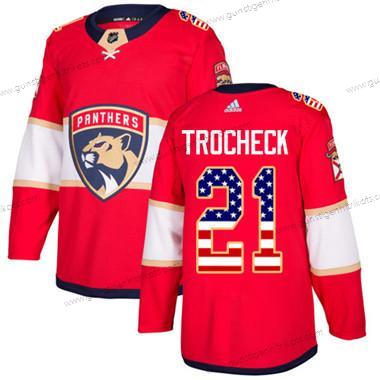 Jugend Florida Panthers #21 Vincent Trocheck Heimtrikots Authentisch USA Flag Strickerei NHL Trikots – Rot