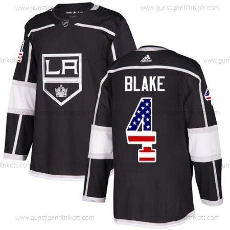 Jugend Los Angeles Kings #4 Rob Blake Heimtrikots Authentisch USA Flag Strickerei NHL Trikots – Schwarz