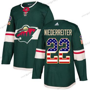 Jugend Minnesota Wild #22 Nino Niederreiter Heimtrikots Authentisch USA Flag Strickerei NHL Trikots – Grün