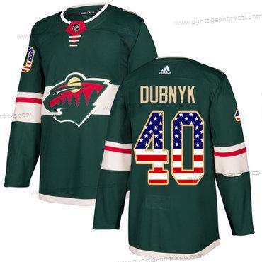 Jugend Minnesota Wild #40 Devan Dubnyk Heimtrikots Authentisch USA Flag Strickerei NHL Trikots – Grün