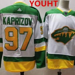 Jugend Minnesota Wild #97 Kirill Kaprizov 2021 Retro Strickerei NHL Trikots – Weiß