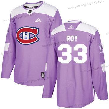 Jugend Montreal Canadiens #33 Patrick Roy Authentisch Bekämpft Krebs Strickerei NHL Trikots – Lila