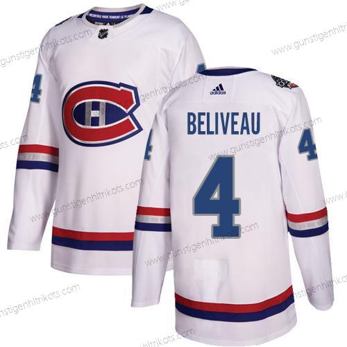 Jugend Montreal Canadiens #4 Jean Beliveau Authentisch 2017 100 Klassisch Strickerei NHL Trikots – Weiß