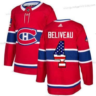 Jugend Montreal Canadiens #4 Jean Beliveau Heimtrikots Authentisch USA Flag Strickerei NHL Trikots – Rot