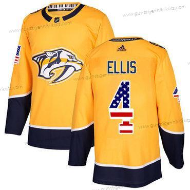 Jugend Nashville Predators #4 Ryan Ellis Heimtrikots Authentisch USA Flag Strickerei NHL Trikots – Gelb