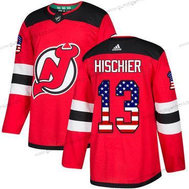 Jugend New Jersey Devils #13 Nico Hischier Heimtrikots Authentisch USA Flag Strickerei NHL Trikots – Rot