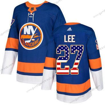 Jugend New York Islanders #27 Anders Lee Royal Heimtrikots Authentisch USA Flag Strickerei NHL Trikots – Blau