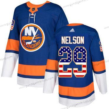 Jugend New York Islanders #29 Brock Nelson Royal Heimtrikots Authentisch USA Flag Strickerei NHL Trikots – Blau